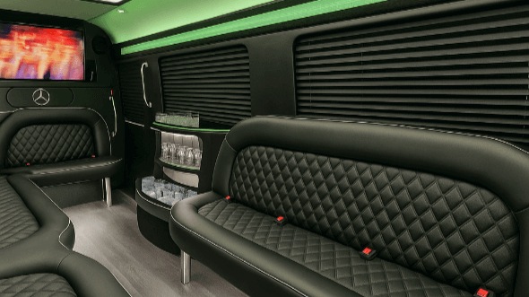 Interior of Kenosha Party Bus Company's 14 Passenger Sprinter Limousine in Kenosha