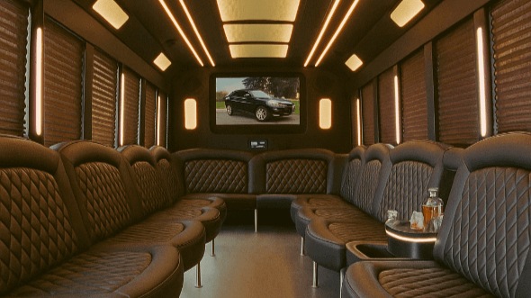 Interior of West Allis Party Bus Company's 50 Passenger Party Bus in West Allis